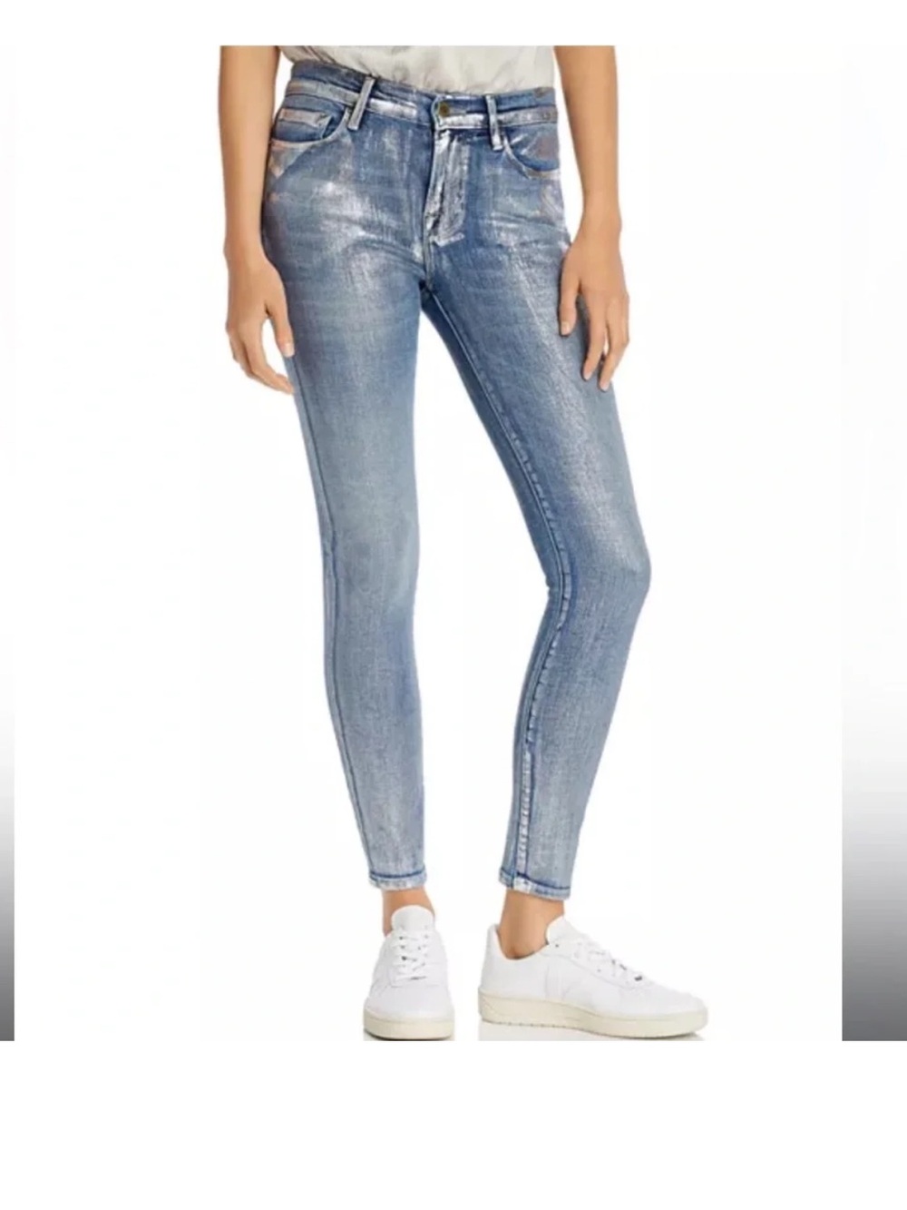 FRAME Denim Le Skinny De Jeanne Metallic Jeans Cannon Foil Blue Metallic